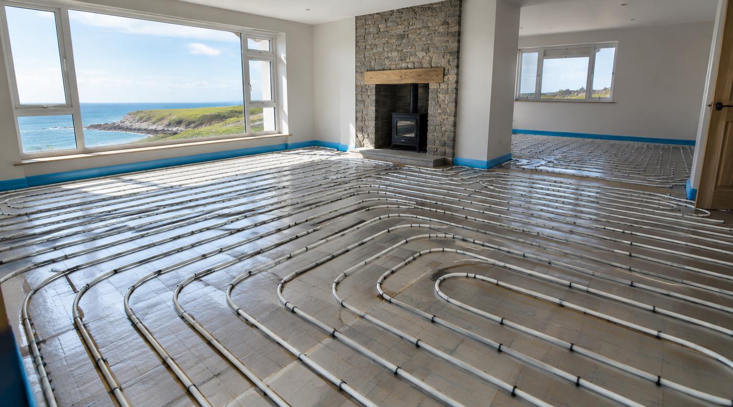 Underfloor heating installation in a Cornish home