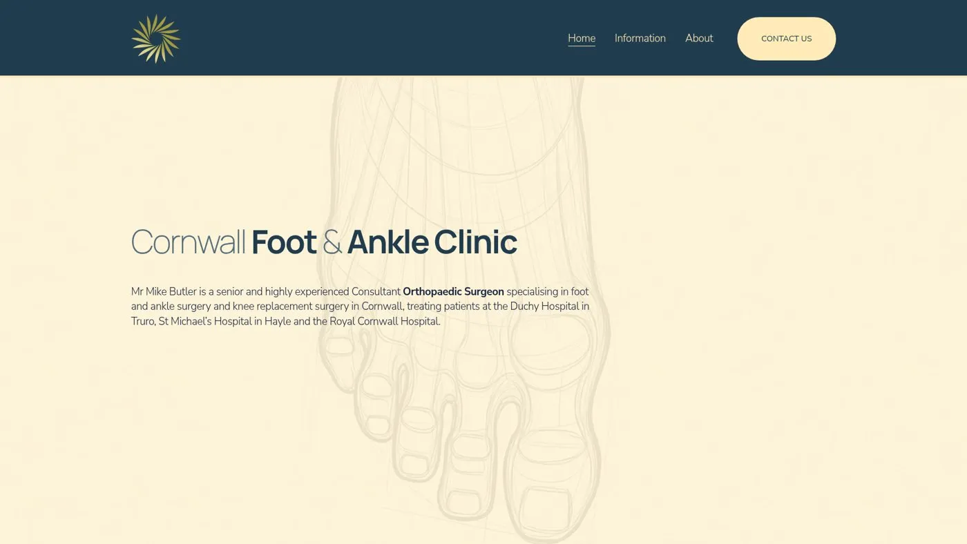 Cornwall Foot & Ankle Clinic — healthcare website design, Cornwall