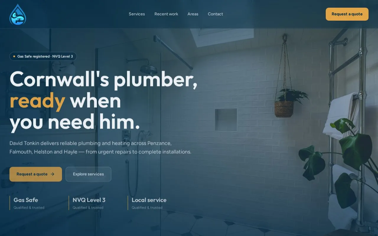 Cornwall Plumber — David Tonkin — trades website design, Cornwall