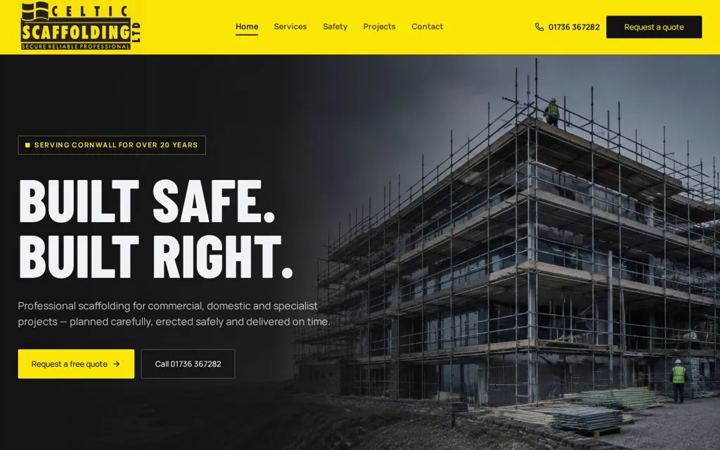 Celtic Scaffolding — construction website design, Cornwall