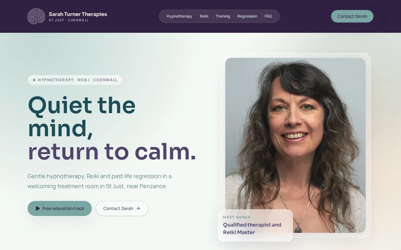 Sarah Turner Therapies — wellbeing website design, Cornwall