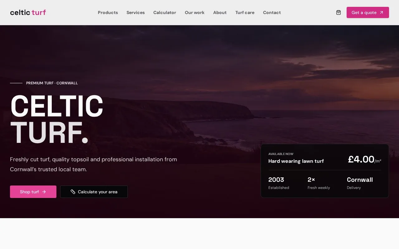 Celtic Turf — trade supplier website design, Cornwall