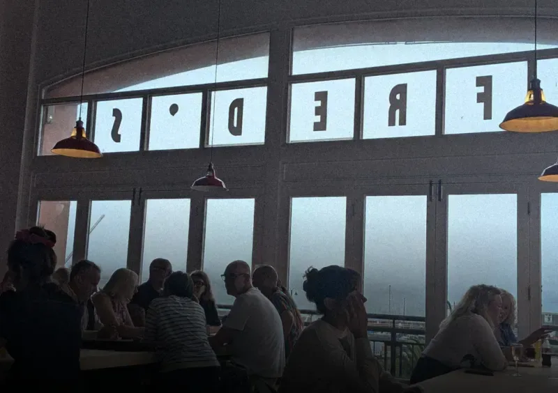 Diners at Fred's looking out over Mount's Bay